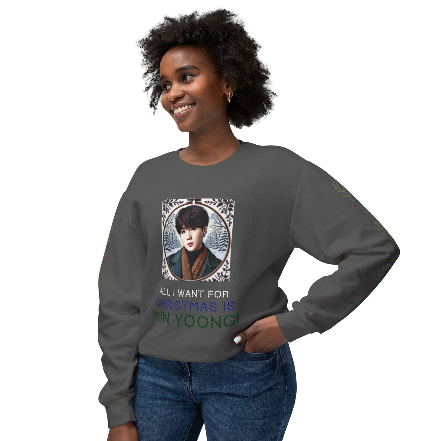 Christmas Yoongi Unisex Lightweight Crewneck Sweatshirt