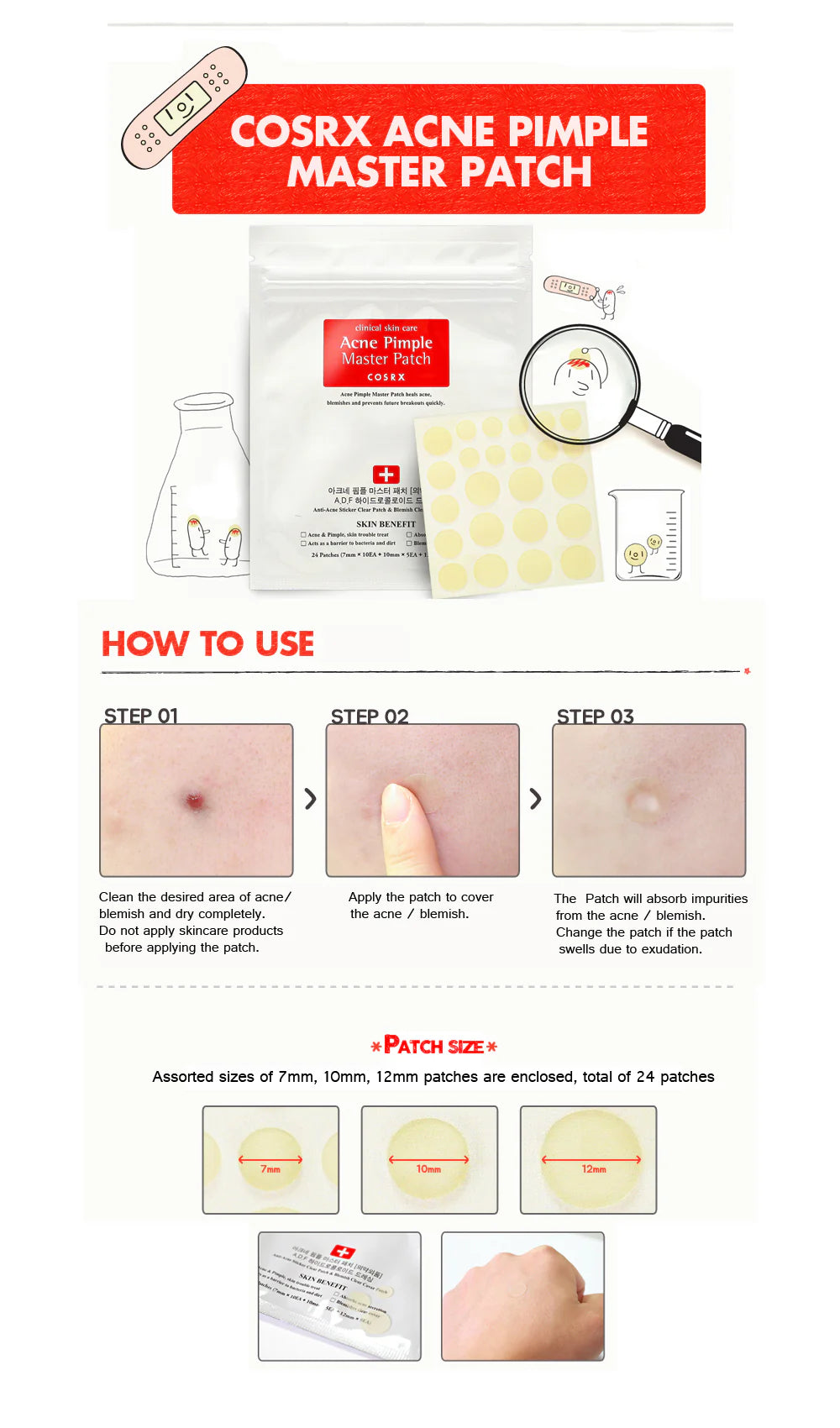 COSRX Acne Pimple Master Patch 24 Patches (3 Sizes)