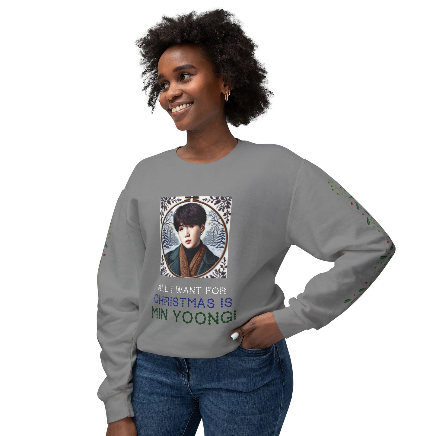 Christmas Yoongi Unisex Lightweight Crewneck Sweatshirt