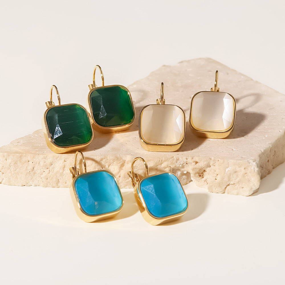 Jimin Birthstone 18k Gold Plated Square Opal Drop Earrings