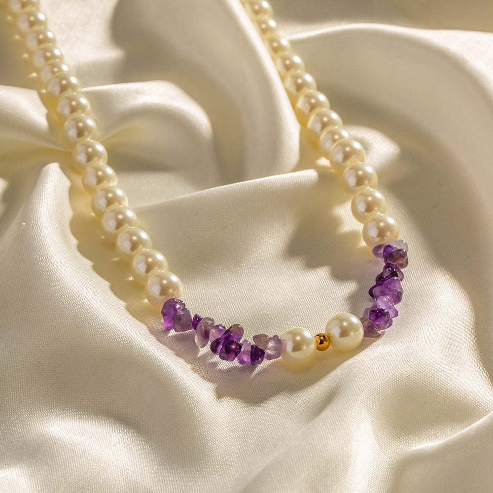 J-Hope Birthstone Adorned 18K Gold Classic Pearl and Amethyst Beaded Necklace