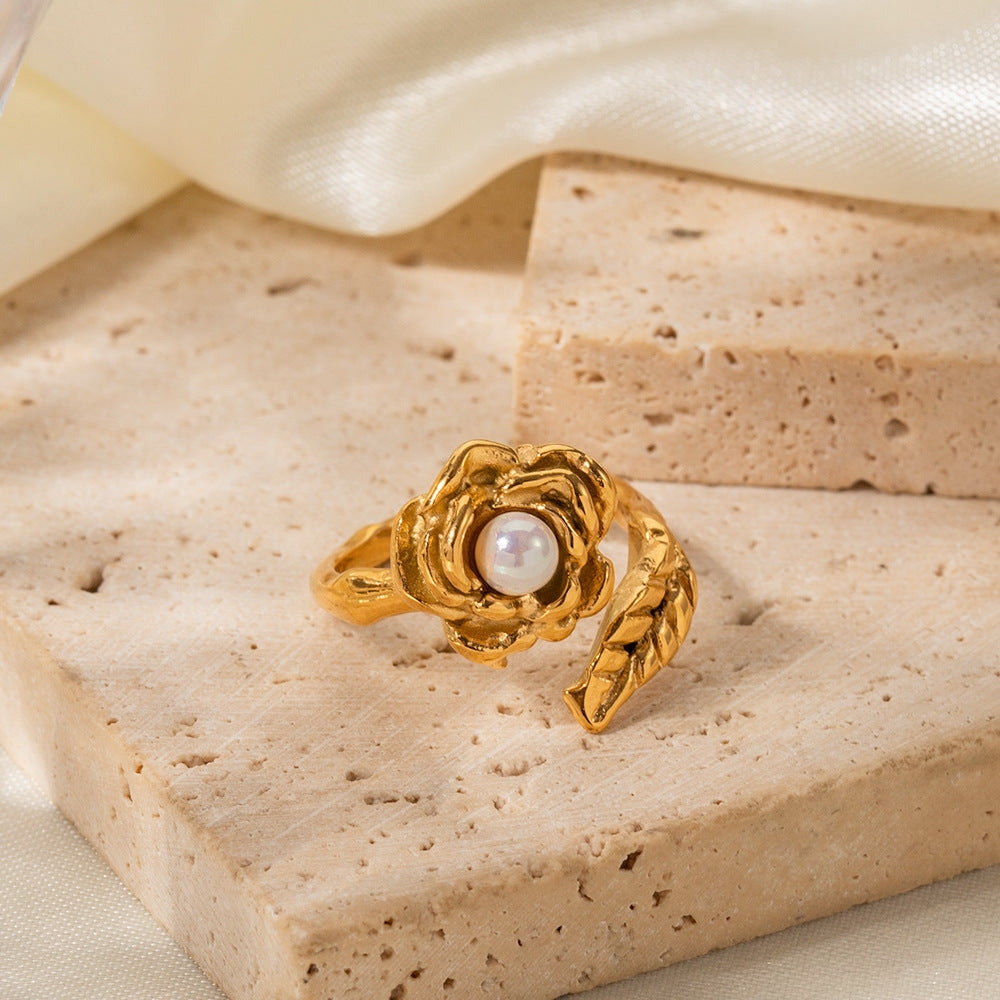 June 13 2013 18K Gold Rose Inlaid Pearl Ring