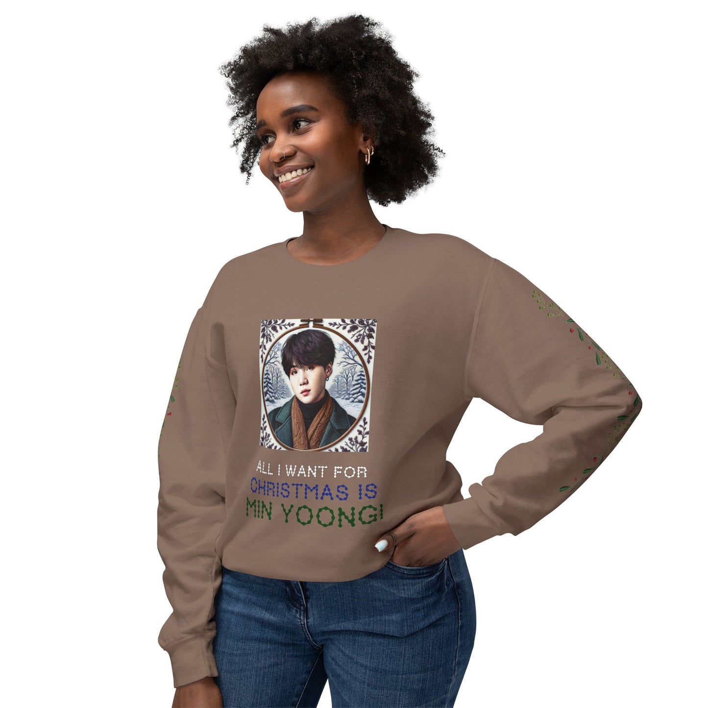 Christmas Yoongi Unisex Lightweight Crewneck Sweatshirt