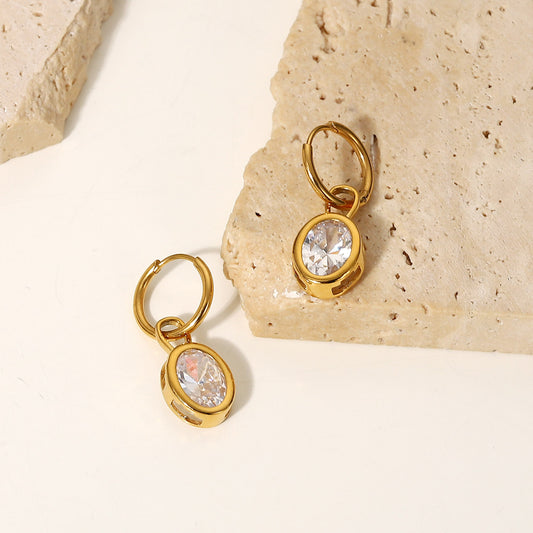 V&Jin Inspired December Zircon Inlaid 18K Gold Exquisite Dazzling Oval Shape Earrings