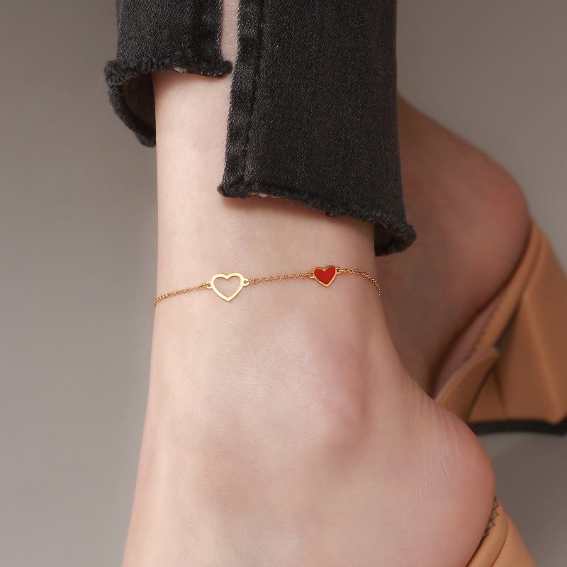 Hearteu Hearteu Jhope Inspired 18k Gold Red Heart Anklet