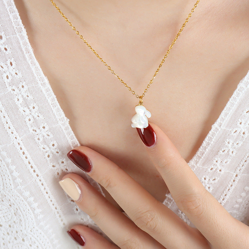 JK inspired 18K gold bunny-shaped gemstone necklace