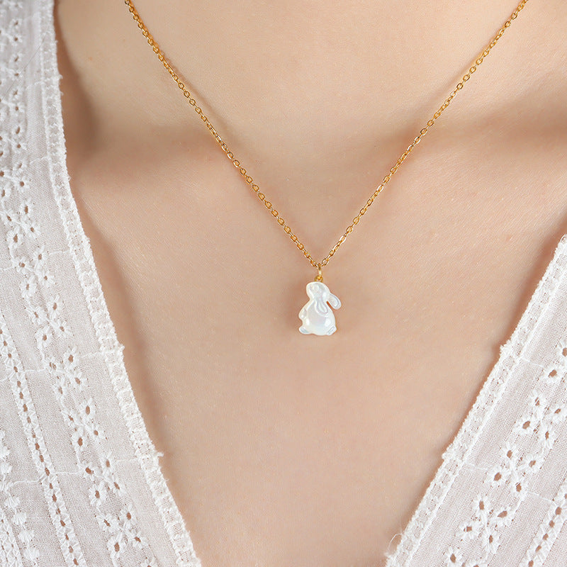 JK inspired 18K gold bunny-shaped gemstone necklace