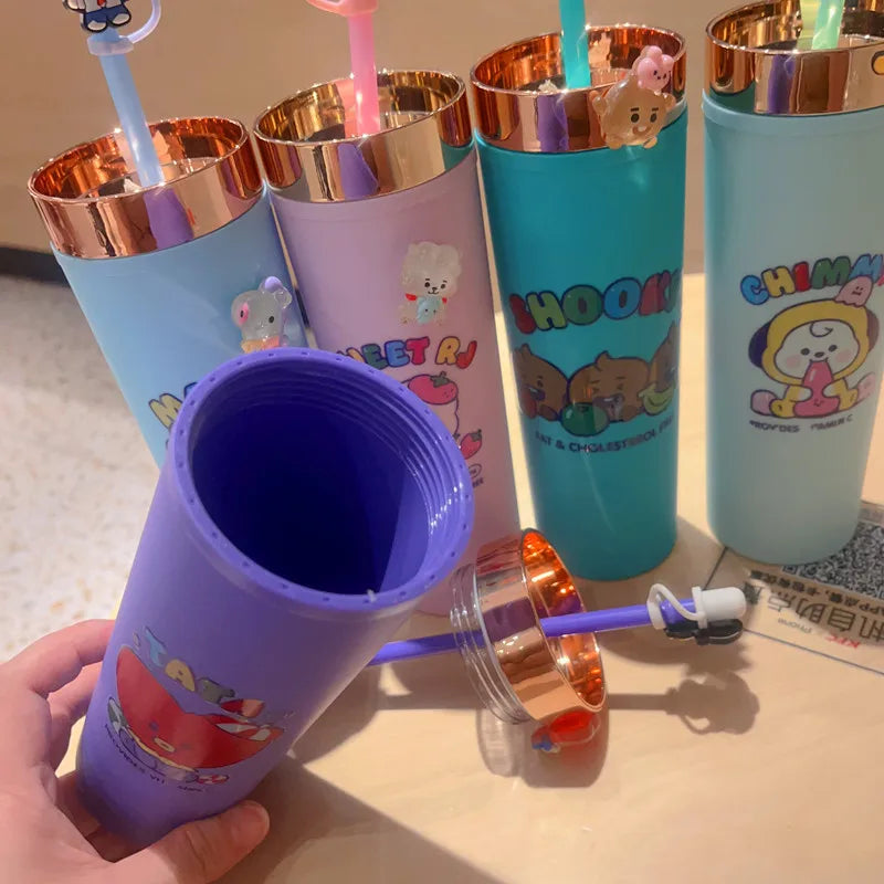 BT21 Line Friends Double-Layer Straw Cup