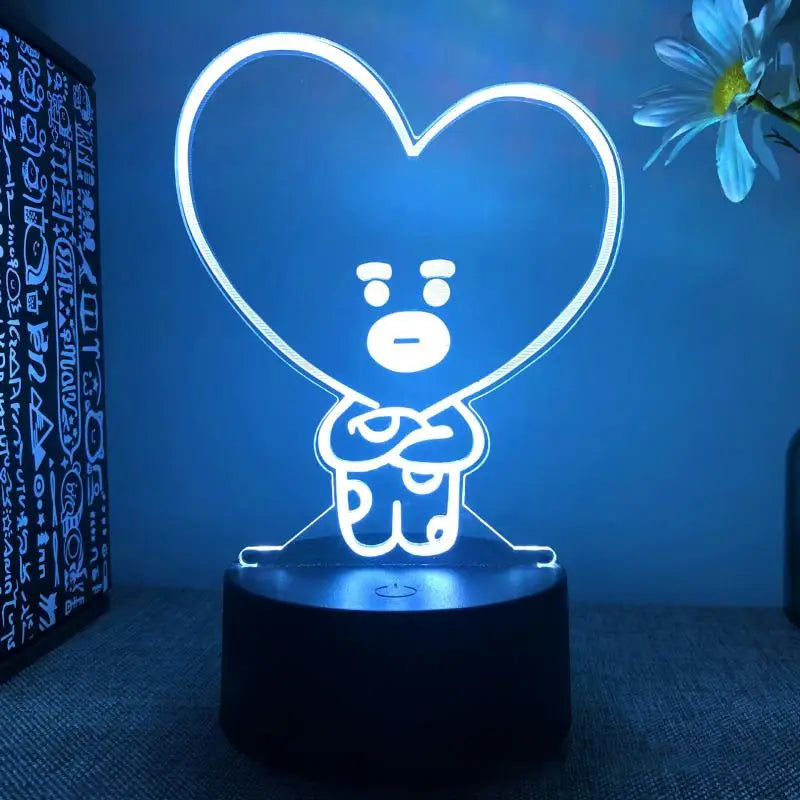 2024 3D Acrylic Cute BT21 Line Friends Remote Control Bedside Lamp