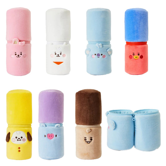 LINE FRIENDS Original Anime Bt21 Plush Pen Case Kawaii Cartoon Koya Chimmy Tata Cute Student Stationery Zipper Pen Holder Gifts