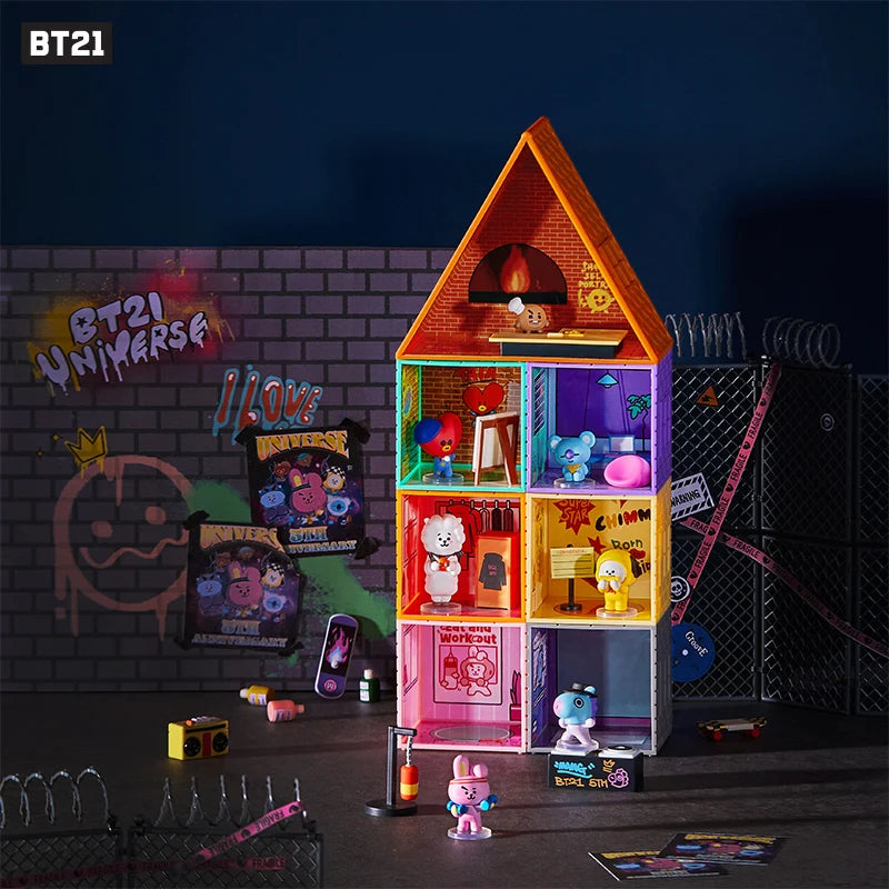 7Pcs Set Bt21 Mini Figure House Cartoon Tata Rj Mang Chimmy Koya Shooky Kookie 5Th Anniversary