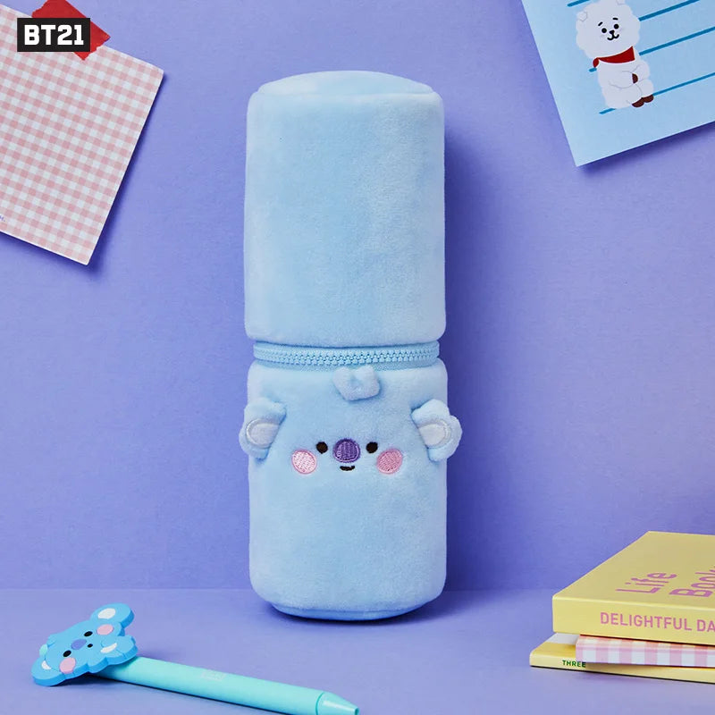 LINE FRIENDS Original Anime Bt21 Plush Pen Case Kawaii Cartoon Koya Chimmy Tata Cute Student Stationery Zipper Pen Holder Gifts