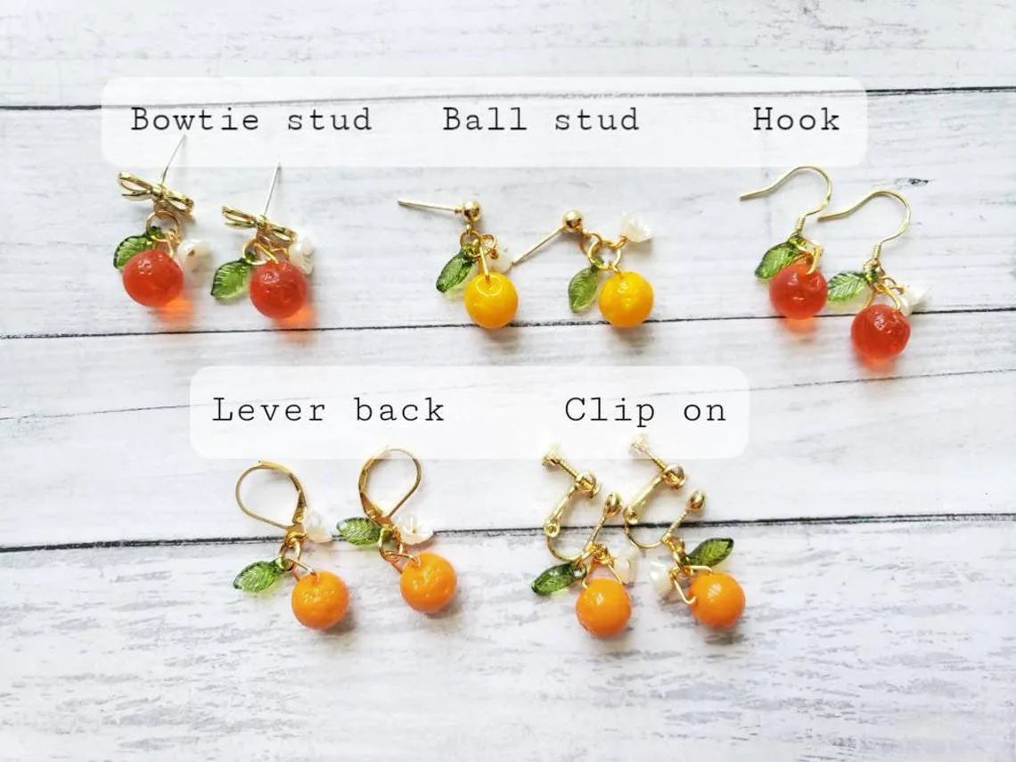 Yoongi Inspired Tangerine Fruit Earrings Acrylic Flower Leaf Charm Earrings