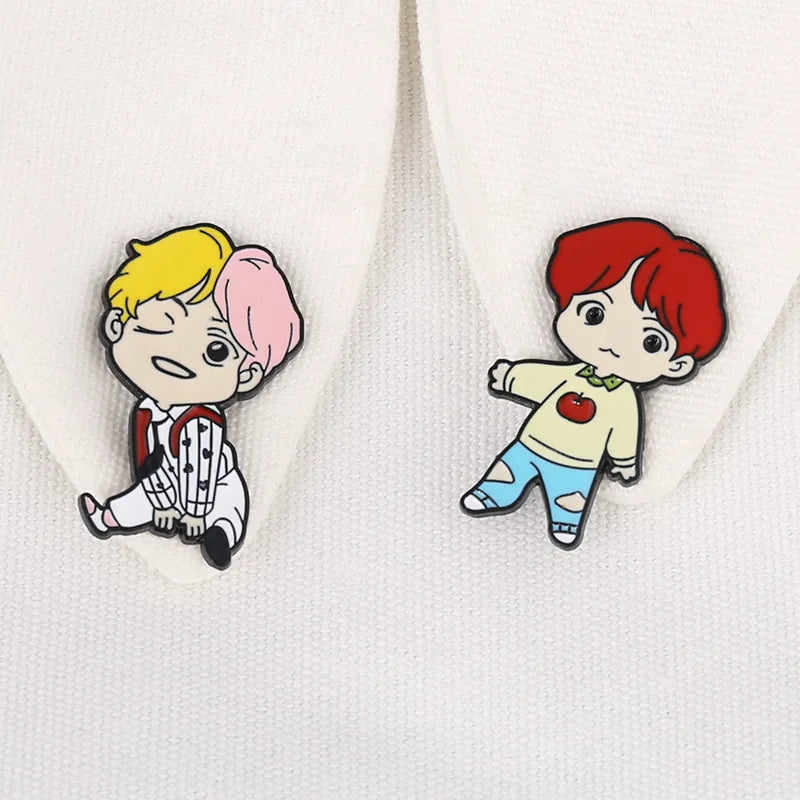 Cartoon Brooches Bangtan Boys Enamel Metal Pins of The 7 JUNG KOOK JIMIN JIN SUGA J-HOPE Idol Men's Group Gift for Fan Wholesale