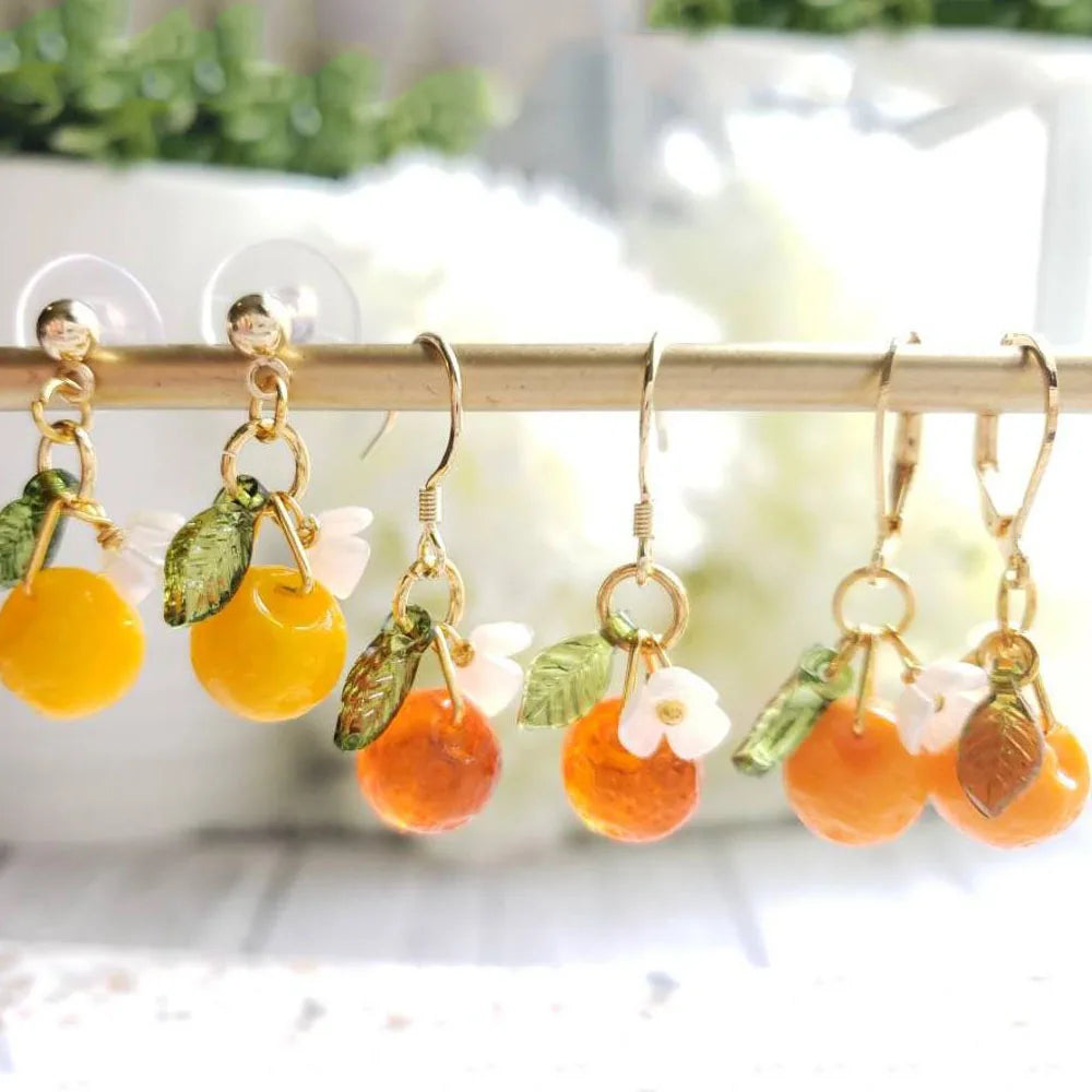 Yoongi Inspired Tangerine Fruit Earrings Acrylic Flower Leaf Charm Earrings