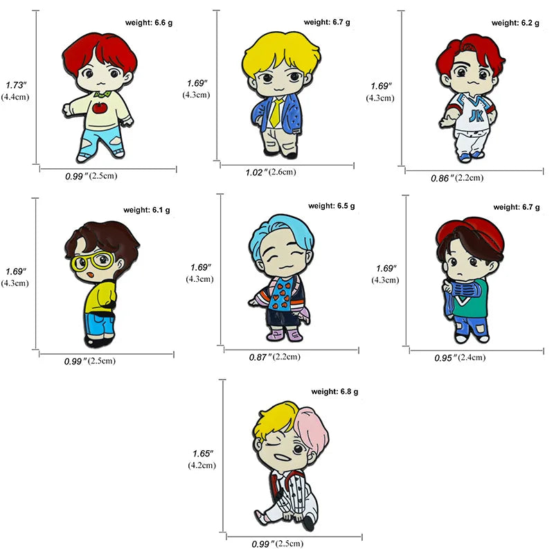 Cartoon Brooches Bangtan Boys Enamel Metal Pins of The 7 JUNG KOOK JIMIN JIN SUGA J-HOPE Idol Men's Group Gift for Fan Wholesale