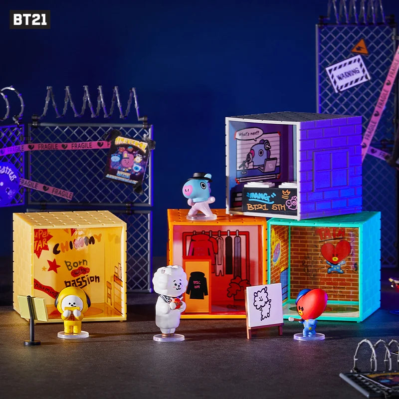 7Pcs Set Bt21 Mini Figure House Cartoon Tata Rj Mang Chimmy Koya Shooky Kookie 5Th Anniversary