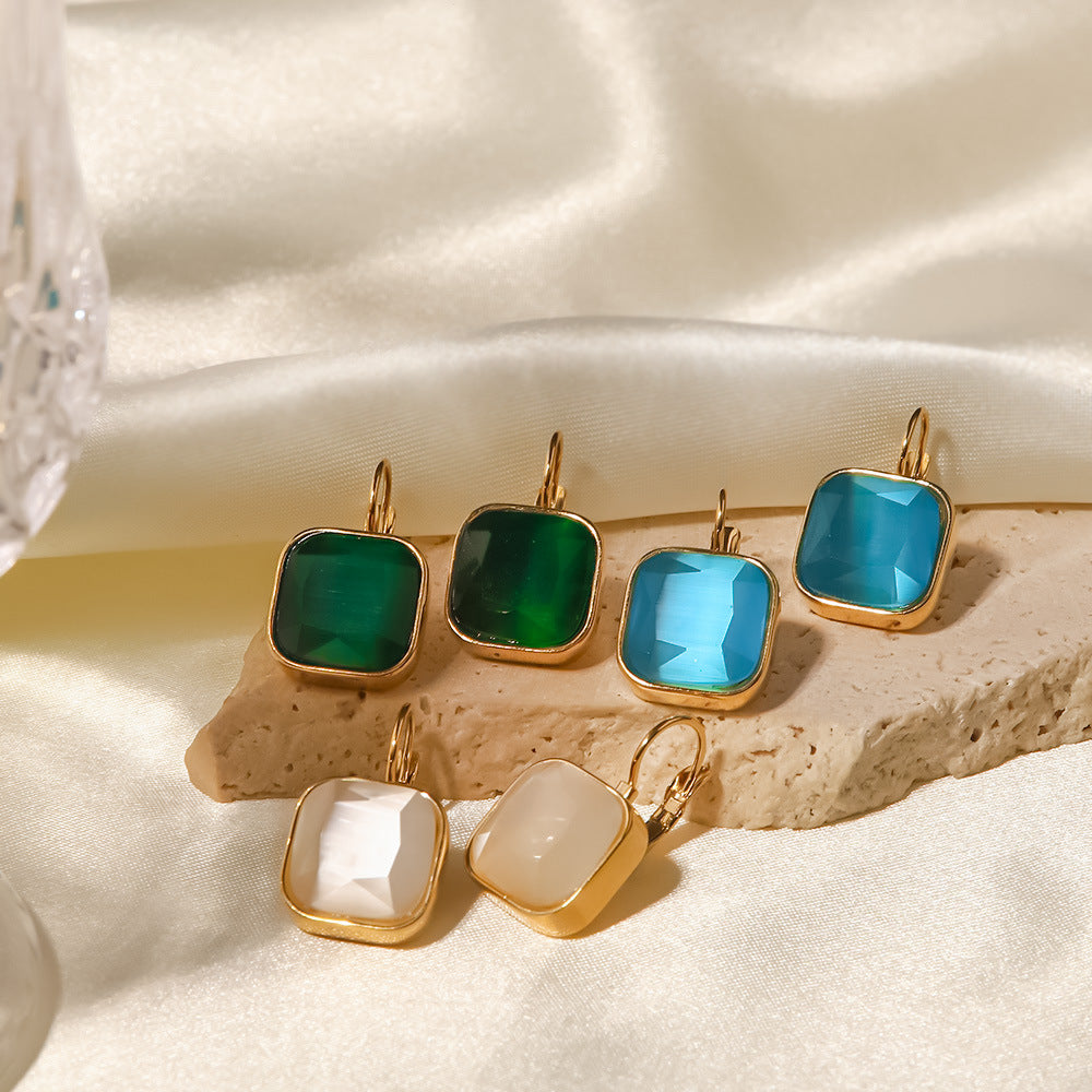 Jimin Birthstone 18k Gold Plated Square Opal Drop Earrings