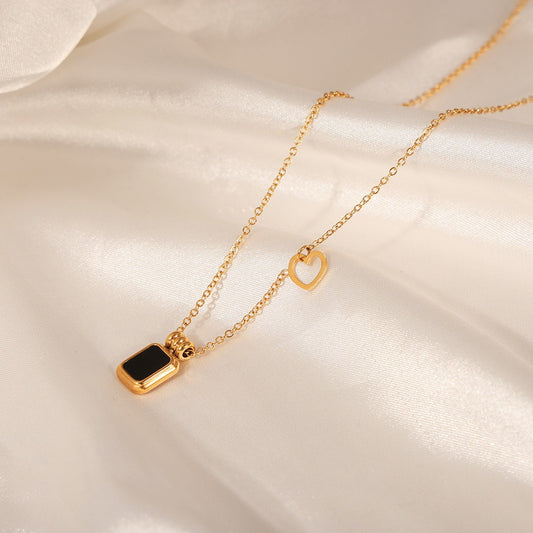 Stay Gold 18K Classic Square Plate Inlaid Gemstone Necklace