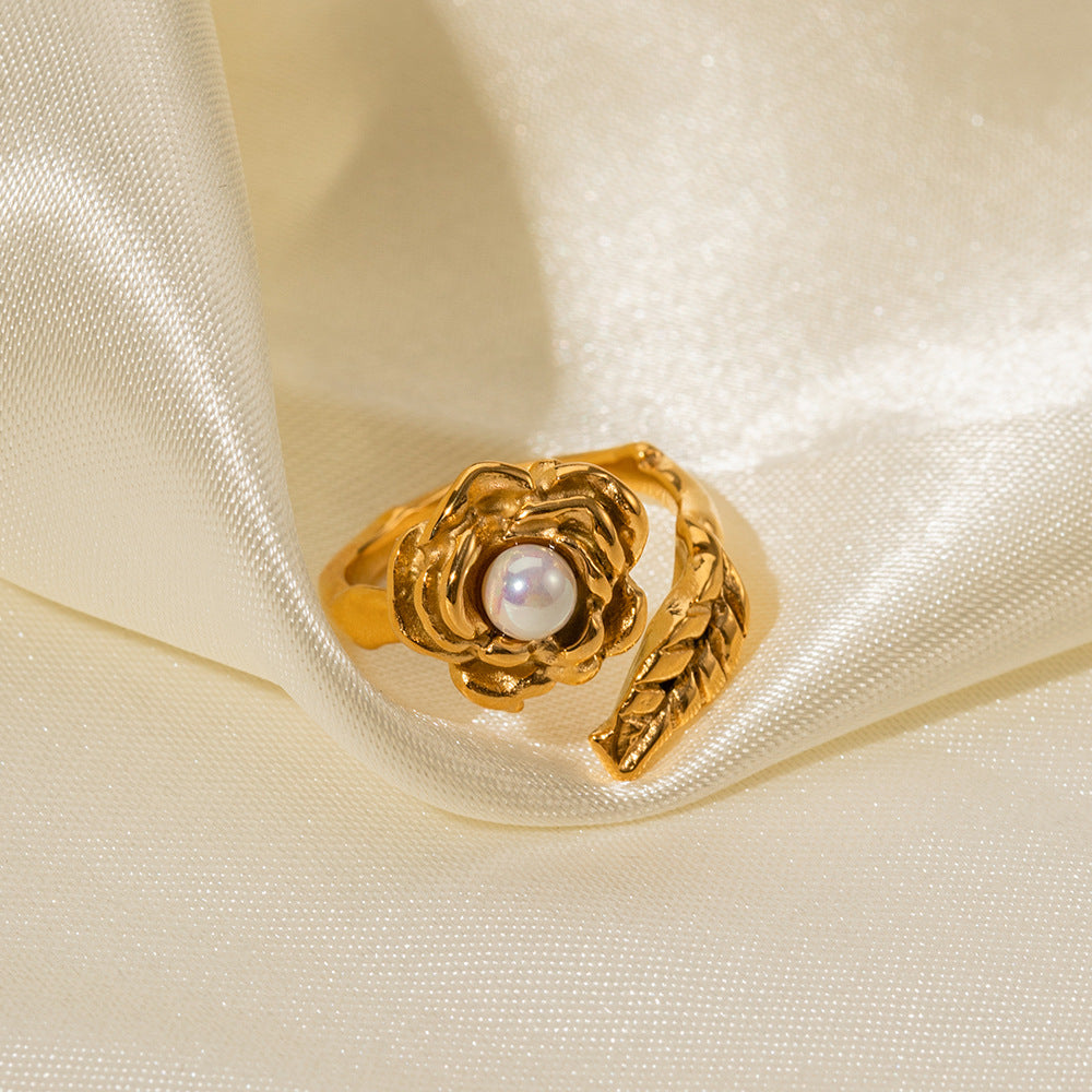 June 13 2013 18K Gold Rose Inlaid Pearl Ring