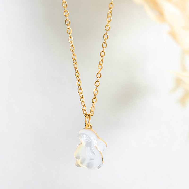 JK inspired 18K gold bunny-shaped gemstone necklace