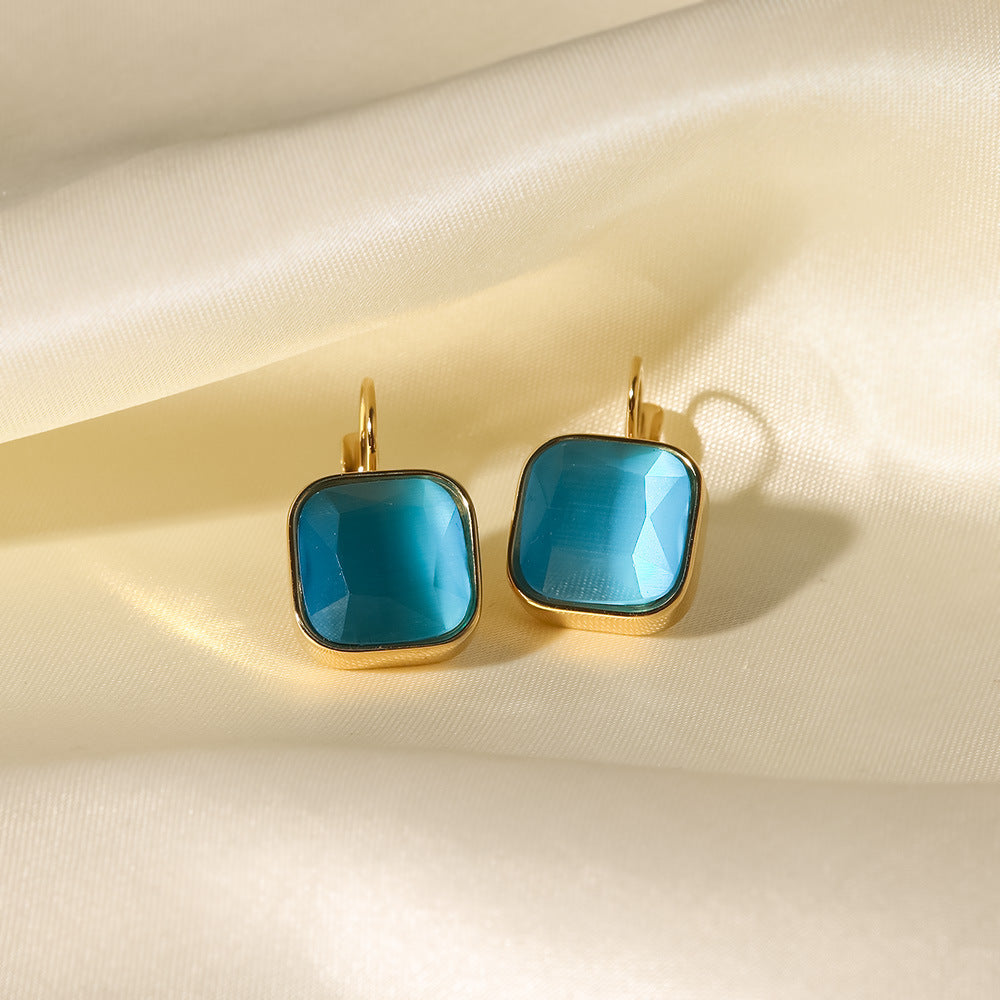 Jimin Birthstone 18k Gold Plated Square Opal Drop Earrings