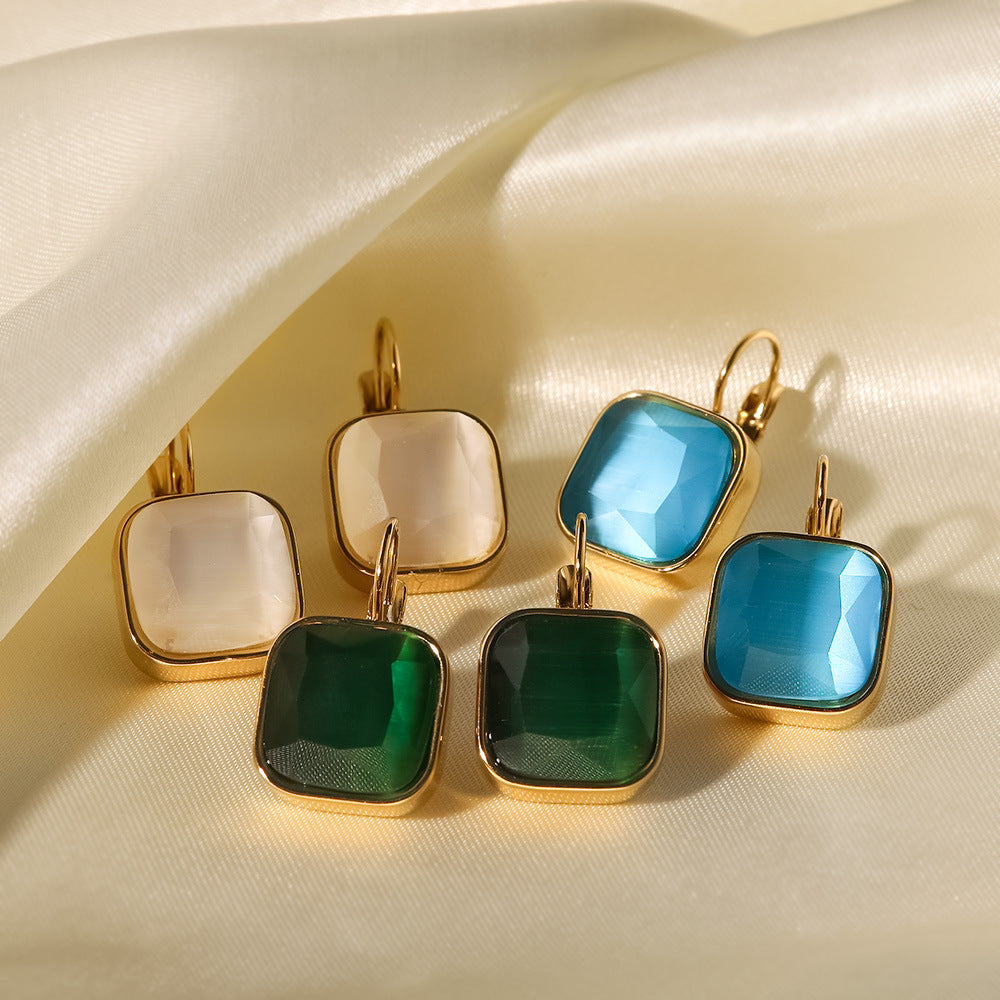 Jimin Birthstone 18k Gold Plated Square Opal Drop Earrings